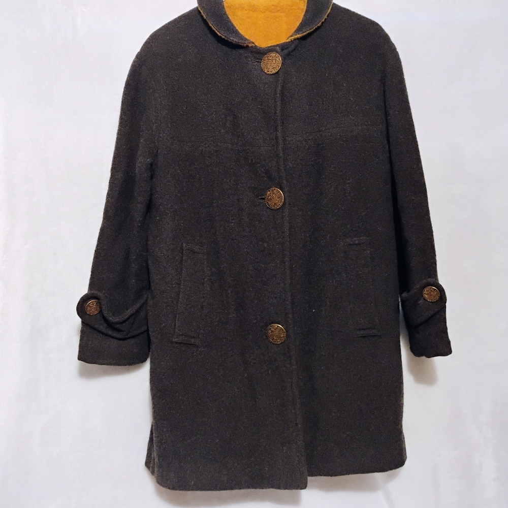 Vintage 60s 70s Wool Coat Womens Union Archid Buttons Heavy Warm Small ? Italy